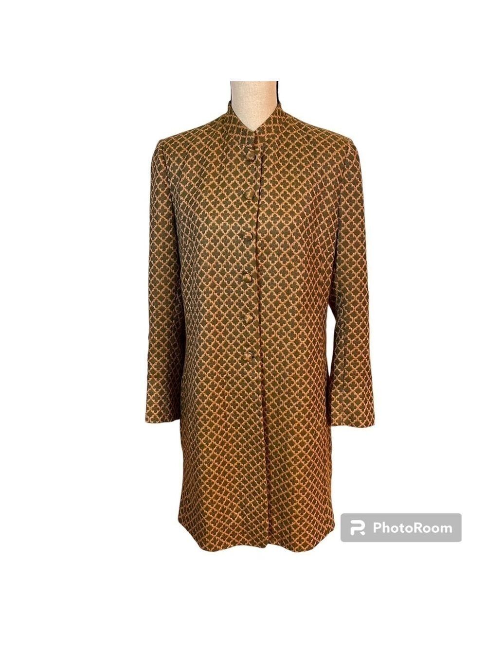 Moksha Green Print Wool Button Coat Sz-L